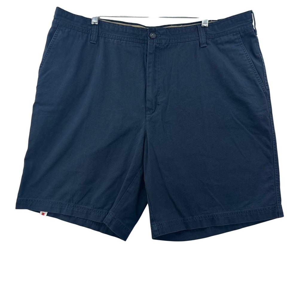 IZOD Saltwater Chino Shorts Mens 42 Navy Blue 100% Cotton Flat Front‎ 9 Inseam